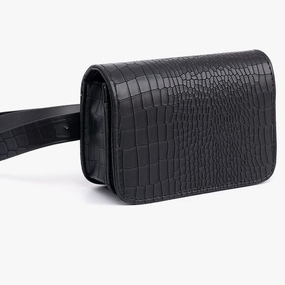 NWOT Women's Mini Waist Belt Bag/Fanny Pack in Black Crocodile Pattern - Picture 4 of 12